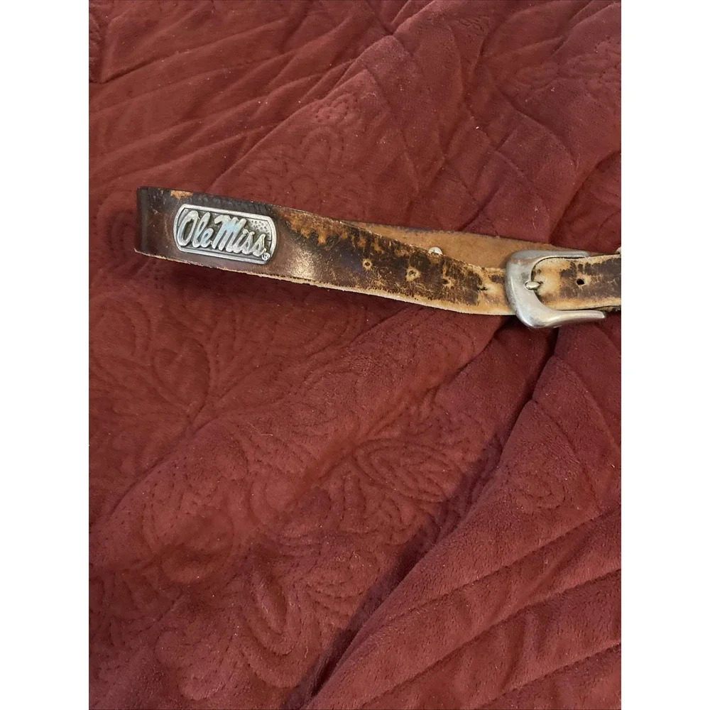THRASHED Ole Miss Rebels Belt Mens‎ Size 40 Brown NCAA College Football Leather